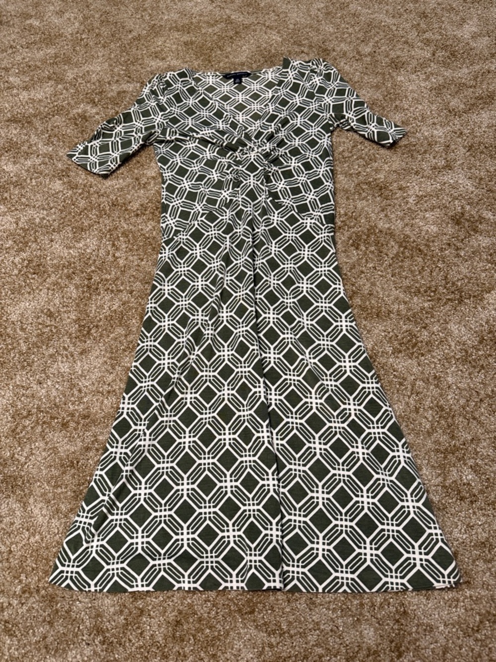 Banana Republic Olive & White Geometric Tie-Front Midi Dress